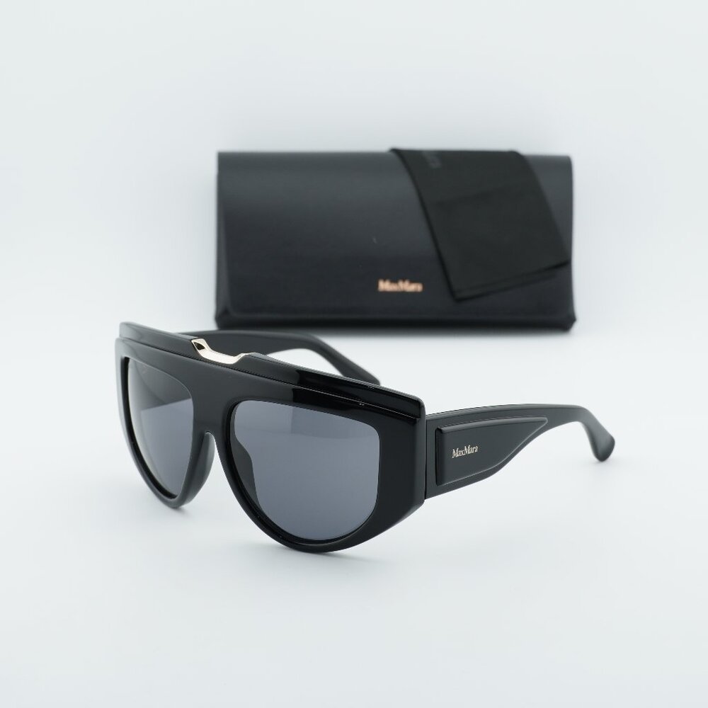 Exclusive Sale! Max Mara ORSOLA MM0083 01A Shield Sunglasses - Black / Smoke